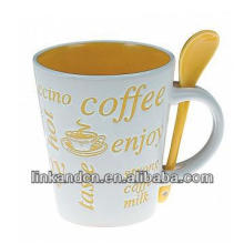 Haonai 2014 decalque completo 9 oz caneca de café cerâmica amarelo com colher amarela